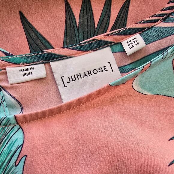 Juna Rose Top Sz 16 Pink Tropical Floral Cold Shoulder Short Sleeve Blouse - Picture 4 of 4